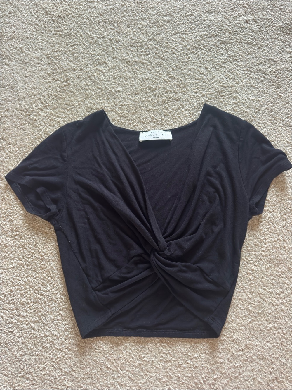 American Threads Black Twist-Front Crop Top